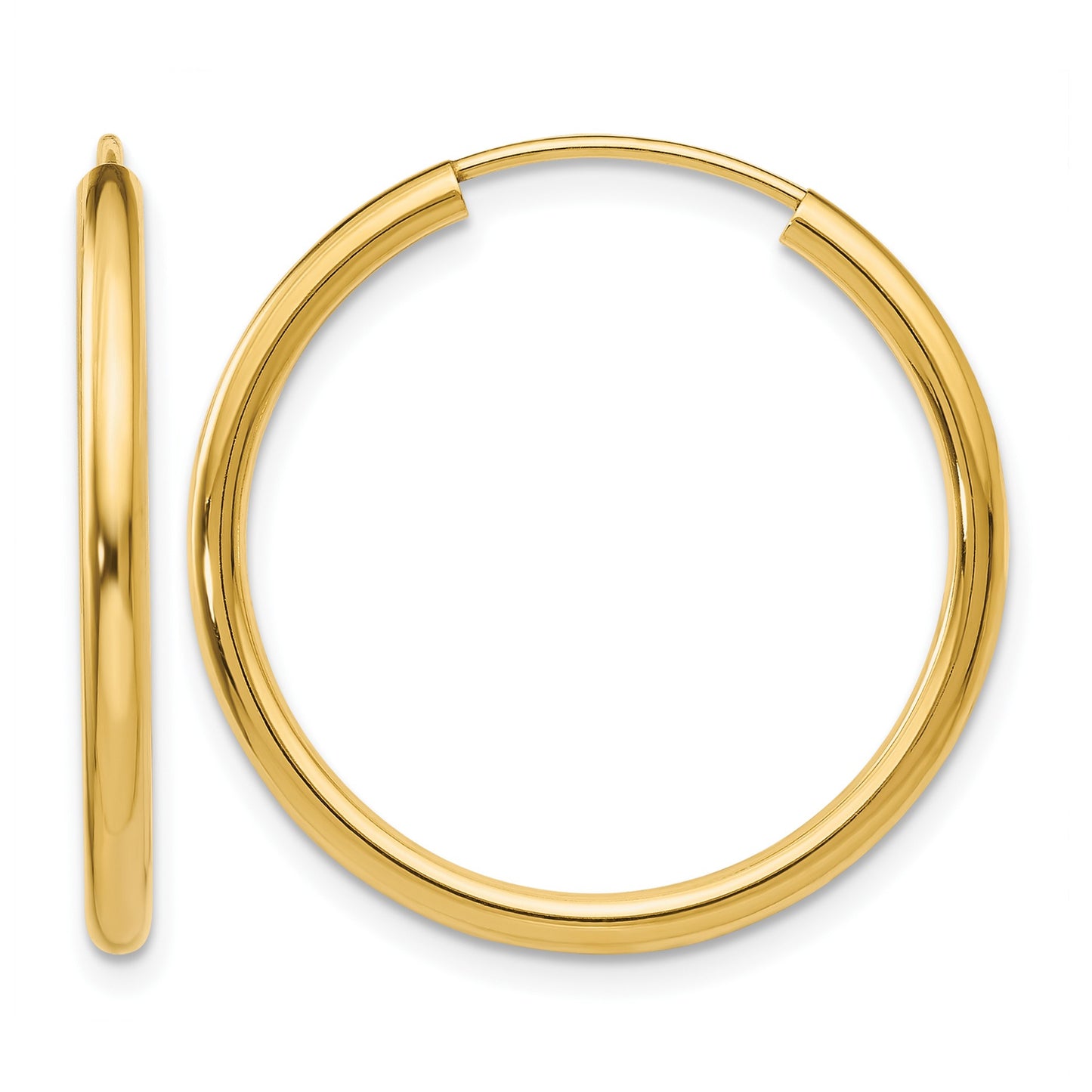 14k 2x25mm Polished Round Endless Tube Hoop Earrings