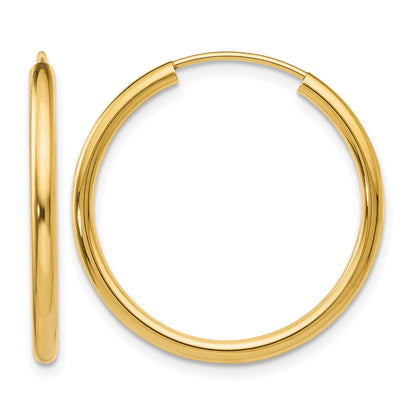 14k 2x25mm Polished Round Endless Tube Hoop Earrings
