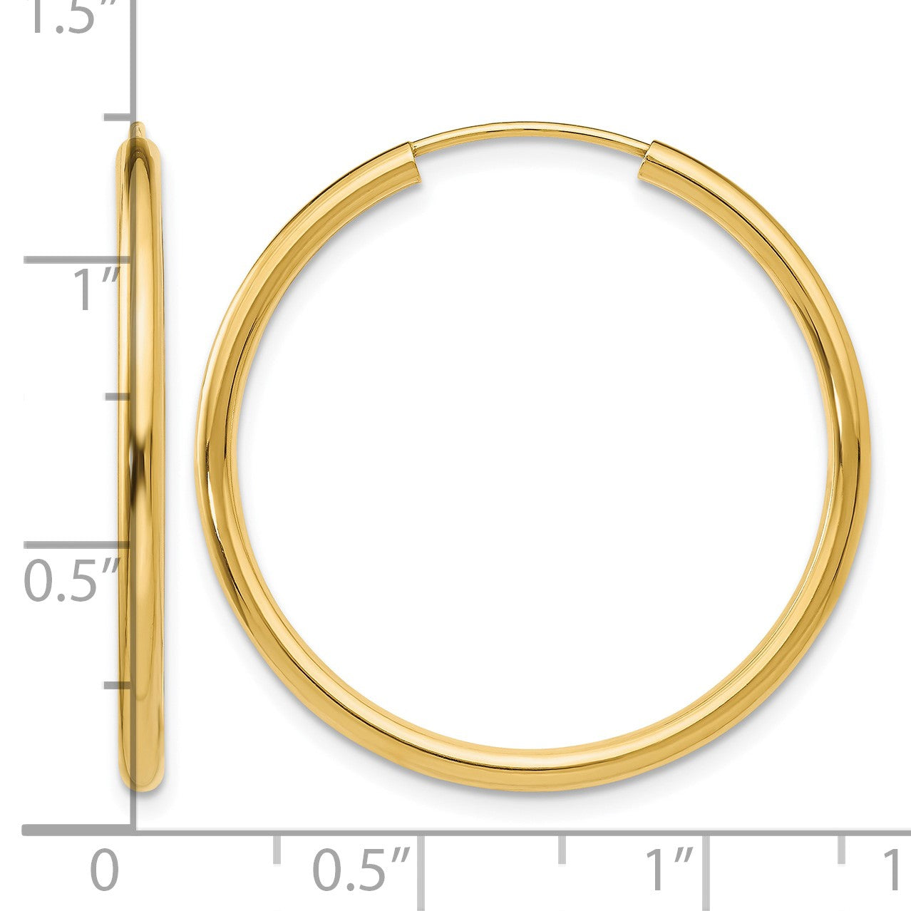 14k 2x30mm Polished Round Endless Tube Hoop Earrings
