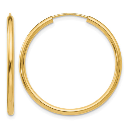 14k 2x30mm Polished Round Endless Tube Hoop Earrings