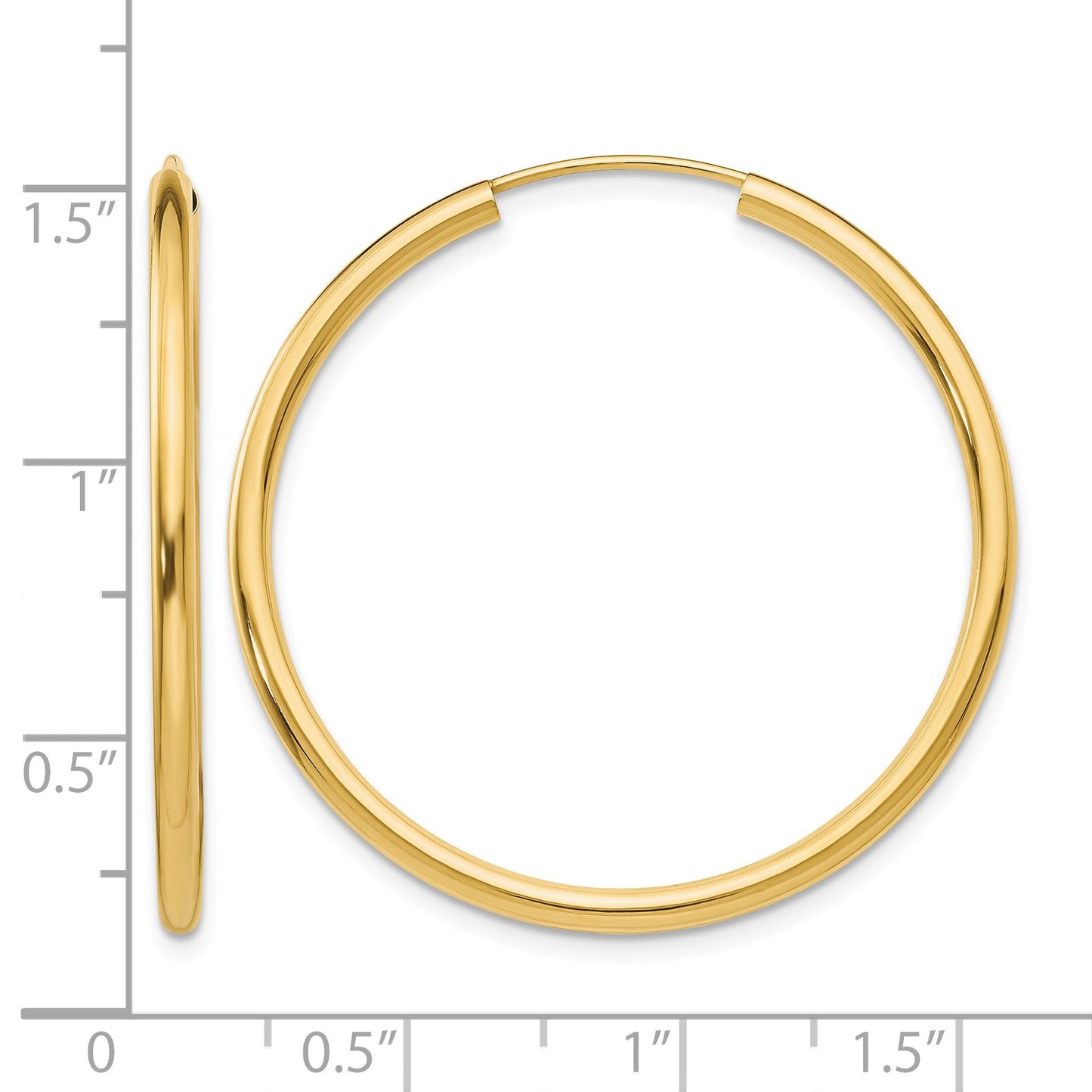 14k 2x35mm Polished Round Endless Tube Hoop Earrings