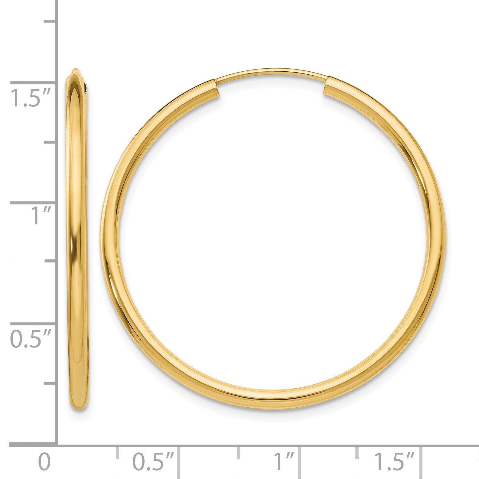 14k 2x35mm Polished Round Endless Tube Hoop Earrings