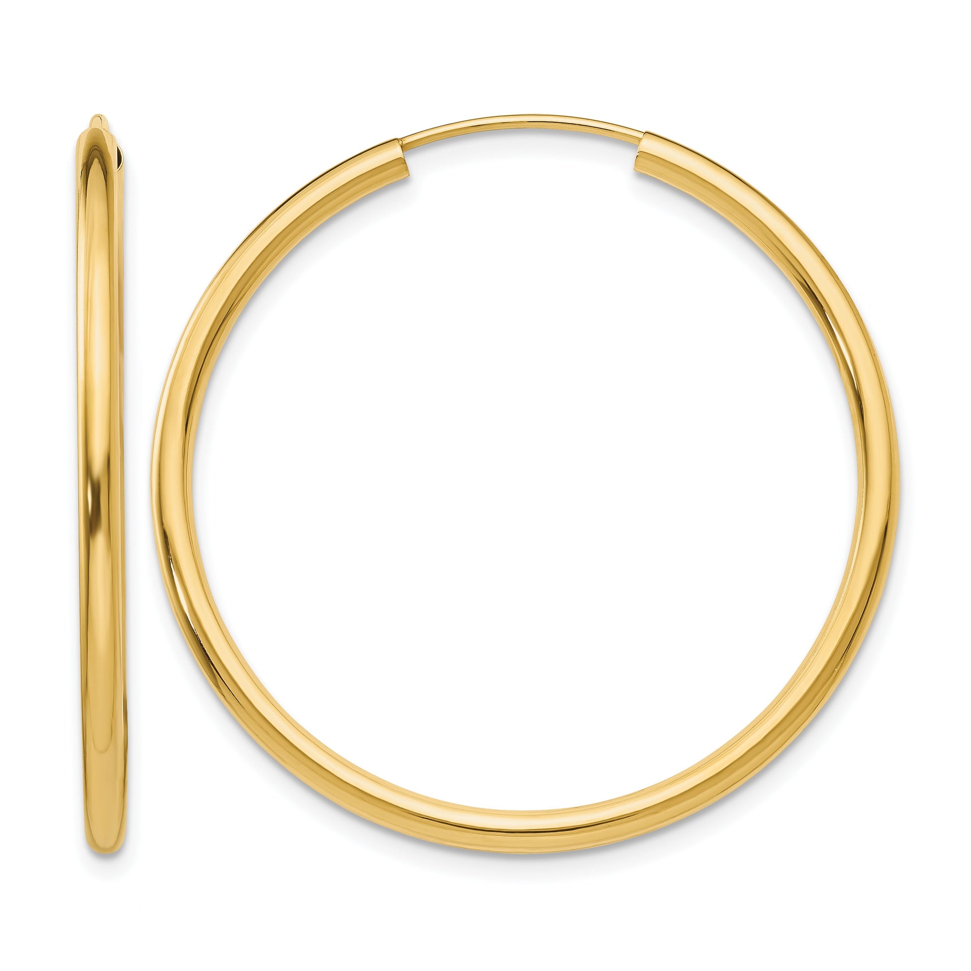 14k 2x35mm Polished Round Endless Tube Hoop Earrings