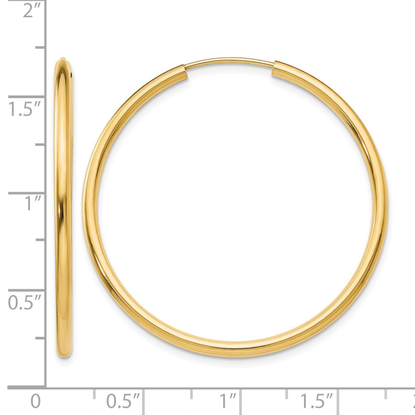 14k 2x40mm Polished Round Endless Tube Hoop Earrings