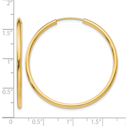 14k 2x40mm Polished Round Endless Tube Hoop Earrings
