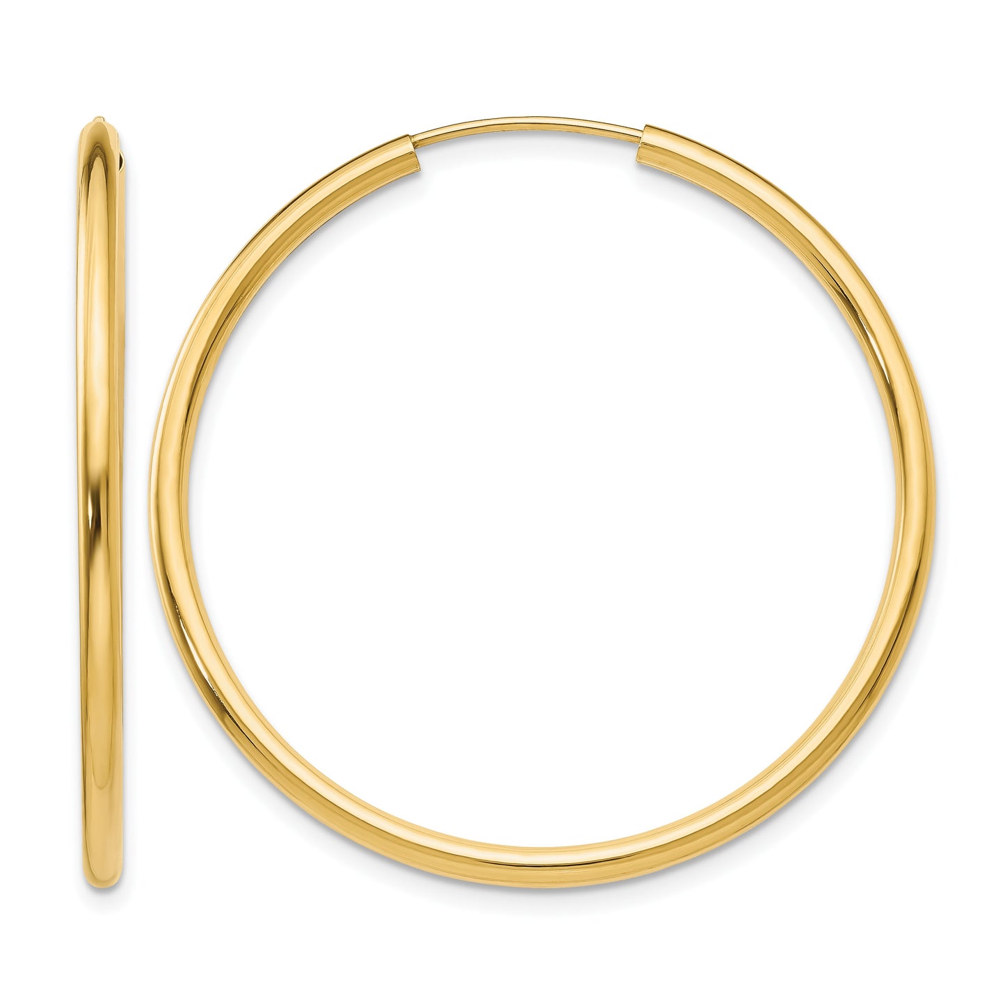14k 2x40mm Polished Round Endless Tube Hoop Earrings