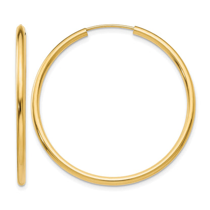 14k 2x40mm Polished Round Endless Tube Hoop Earrings