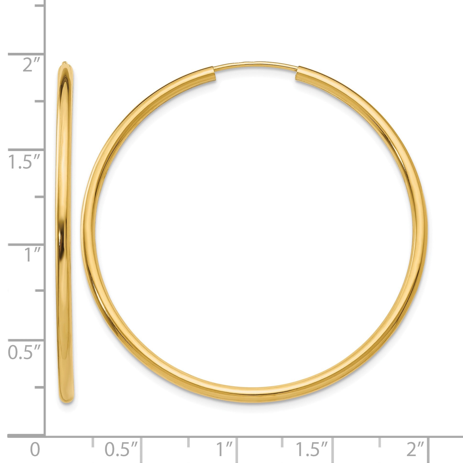 14k 2x45mm Polished Round Endless Tube Hoop Earrings