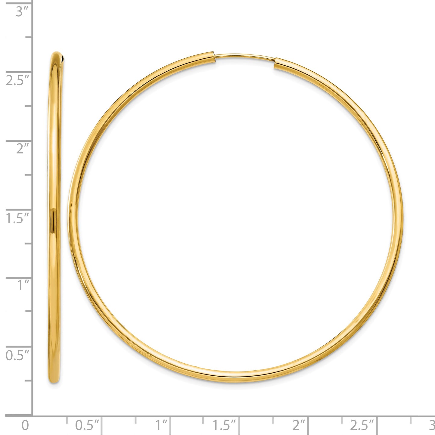 14k 2x60mm Polished Round Endless Tube Hoop Earrings