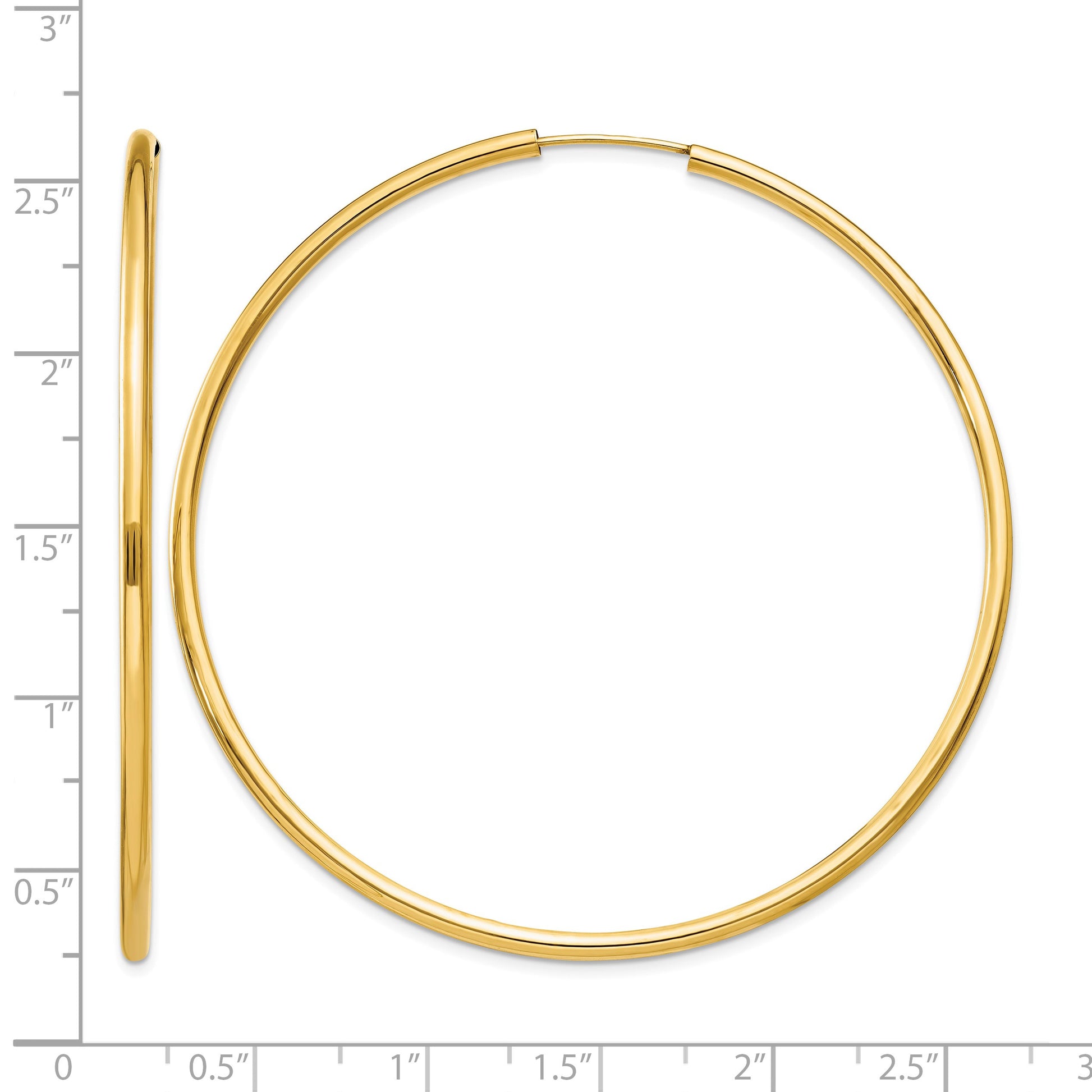14k 2x60mm Polished Round Endless Tube Hoop Earrings