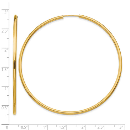 14k 2x65mm Polished Round Endless Tube Hoop Earrings