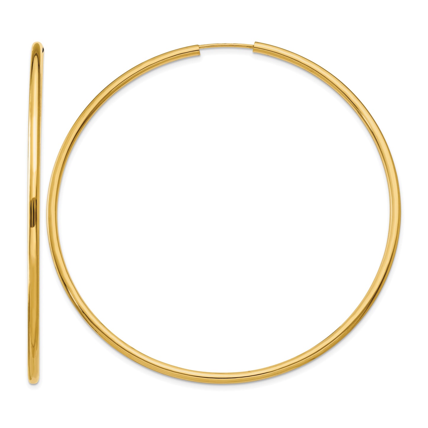 14k 2x65mm Polished Round Endless Tube Hoop Earrings
