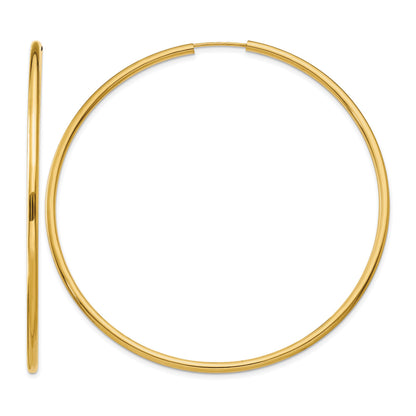 14k 2x65mm Polished Round Endless Tube Hoop Earrings