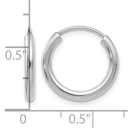 14k White Gold 2x16mm Polished Round Endless Tube Hoop Earrings