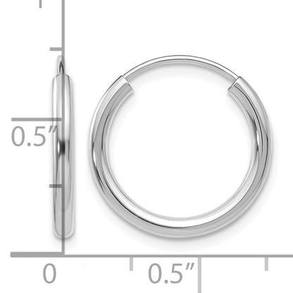 14k White Gold 2x17mm Polished Round Endless Tube Hoop Earrings