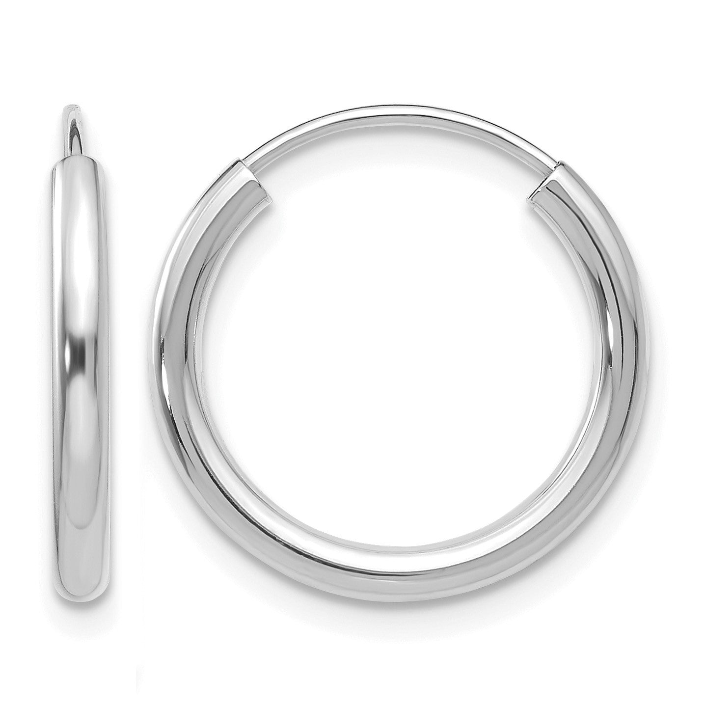 14k White Gold 2x17mm Polished Round Endless Tube Hoop Earrings