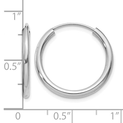 14k White Gold 2x20mm Polished Round Endless Tube Hoop Earrings