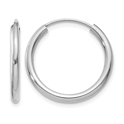 14k White Gold 2x20mm Polished Round Endless Tube Hoop Earrings