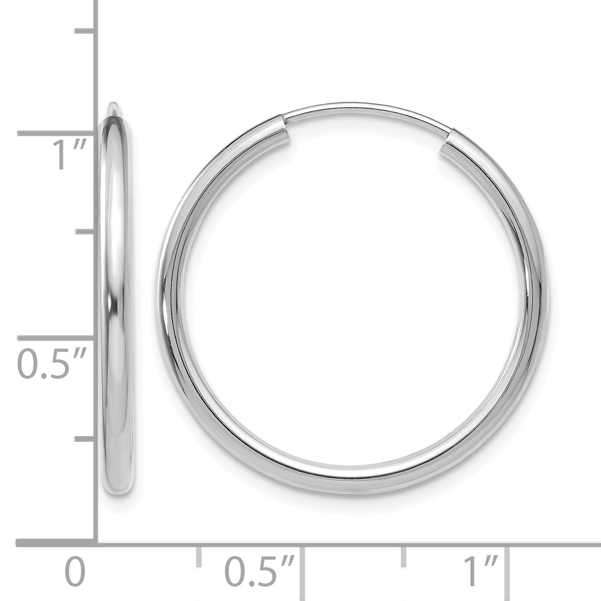 14k White Gold 2x25mm Polished Round Endless Tube Hoop Earrings