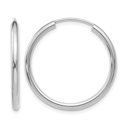 14k White Gold 2x25mm Polished Round Endless Tube Hoop Earrings