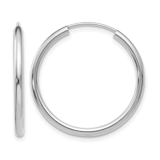 14k White Gold 2x25mm Polished Round Endless Tube Hoop Earrings