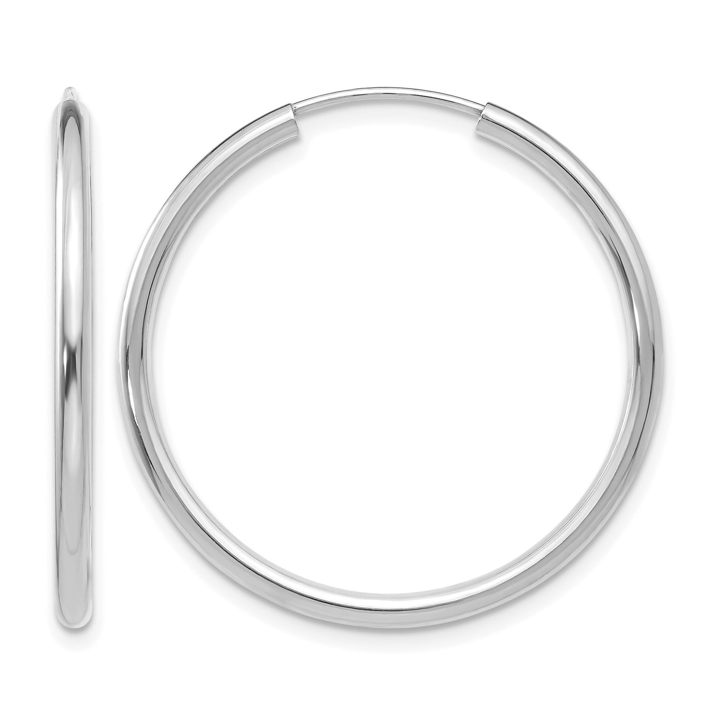 14k White Gold 2x30mm Polished Round Endless Tube Hoop Earrings