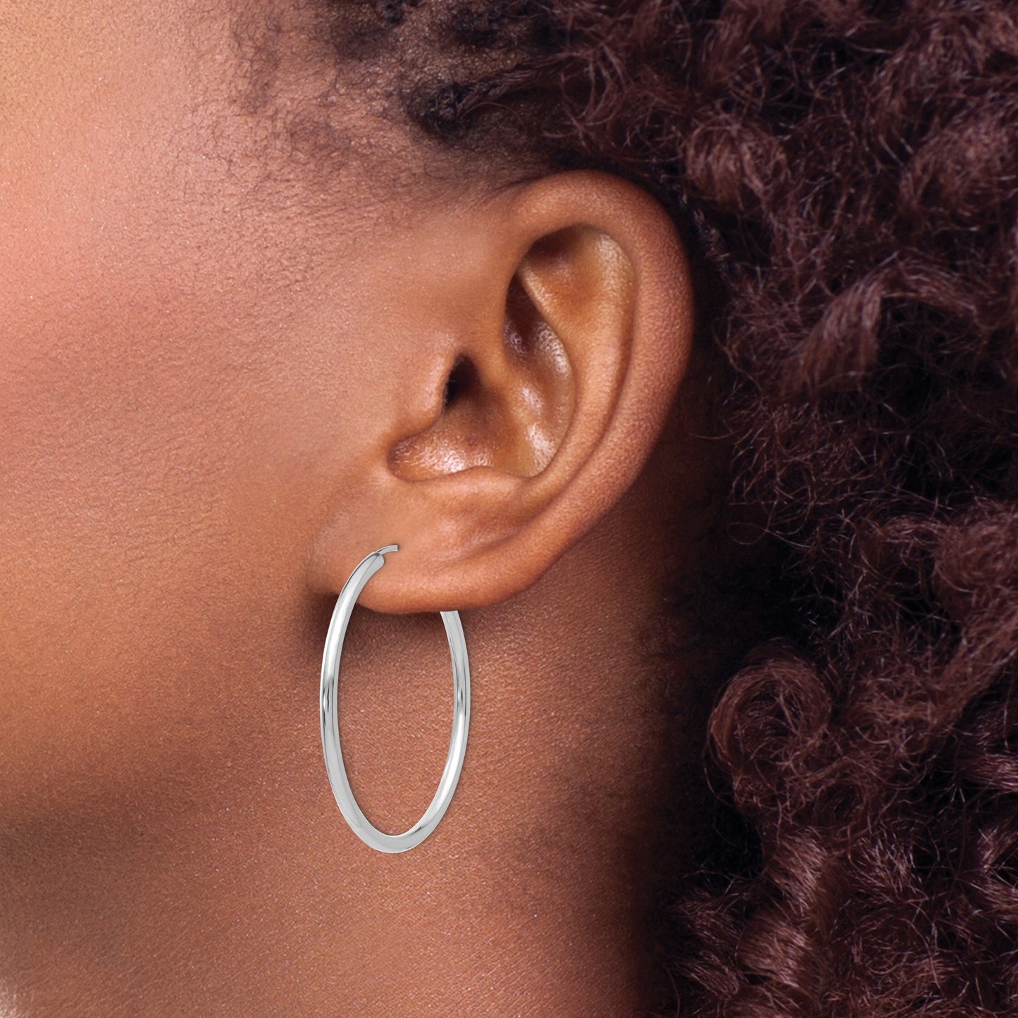 14k White Gold 2x35mm Polished Round Endless Tube Hoop Earrings