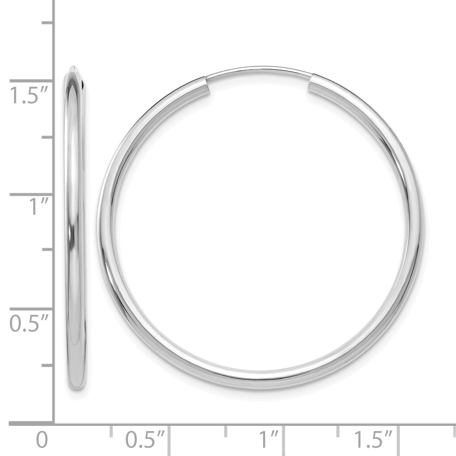 14k White Gold 2x35mm Polished Round Endless Tube Hoop Earrings