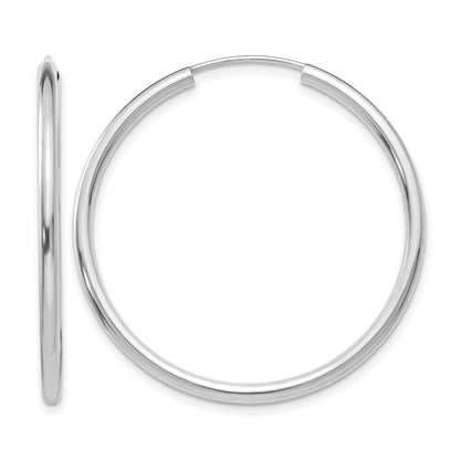 14k White Gold 2x35mm Polished Round Endless Tube Hoop Earrings