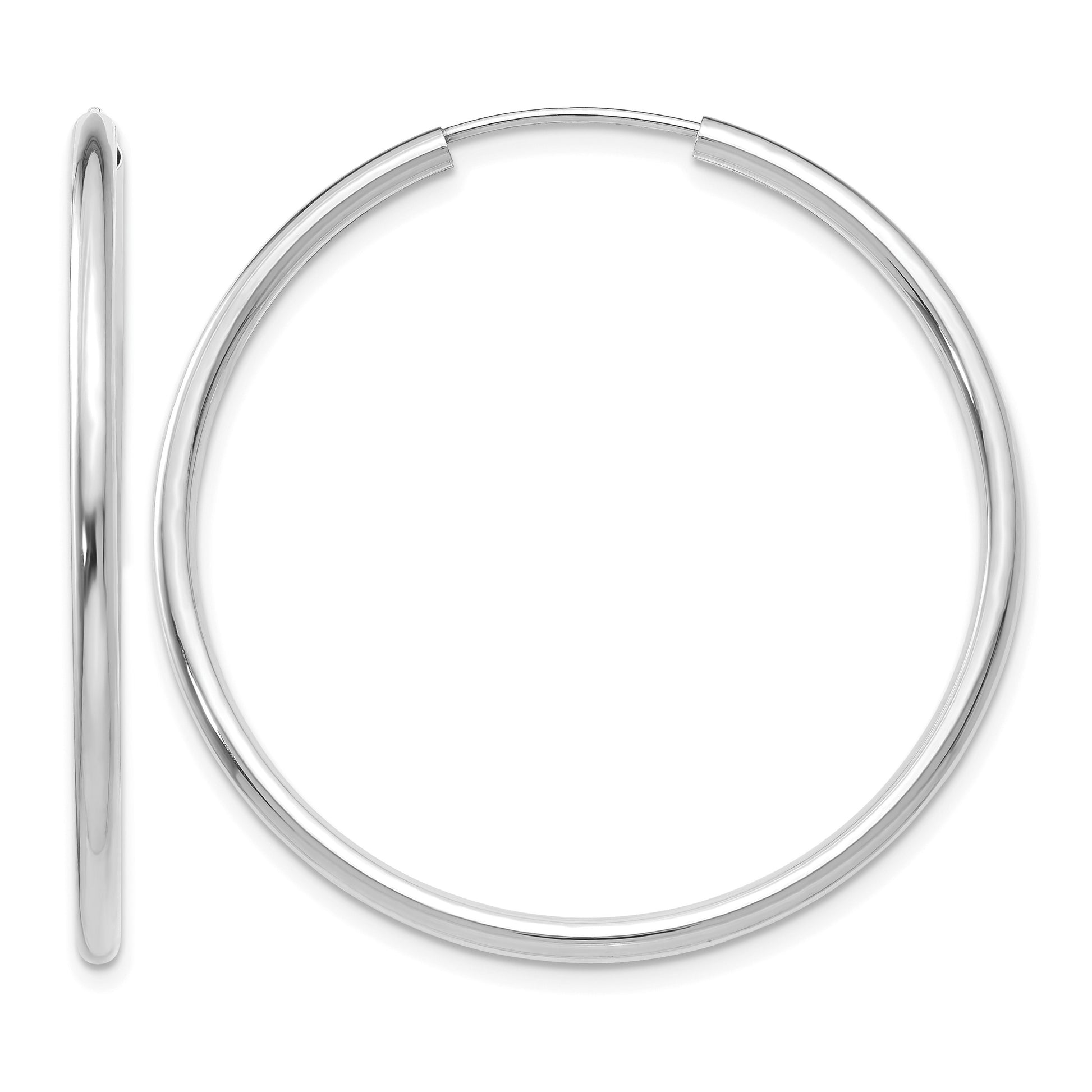 14k White Gold 2x40mm Polished Round Endless Tube Hoop Earrings