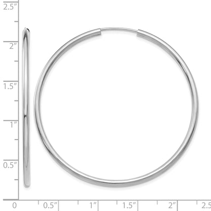 14k White Gold 2x50mm Polished Round Endless Tube Hoop Earrings