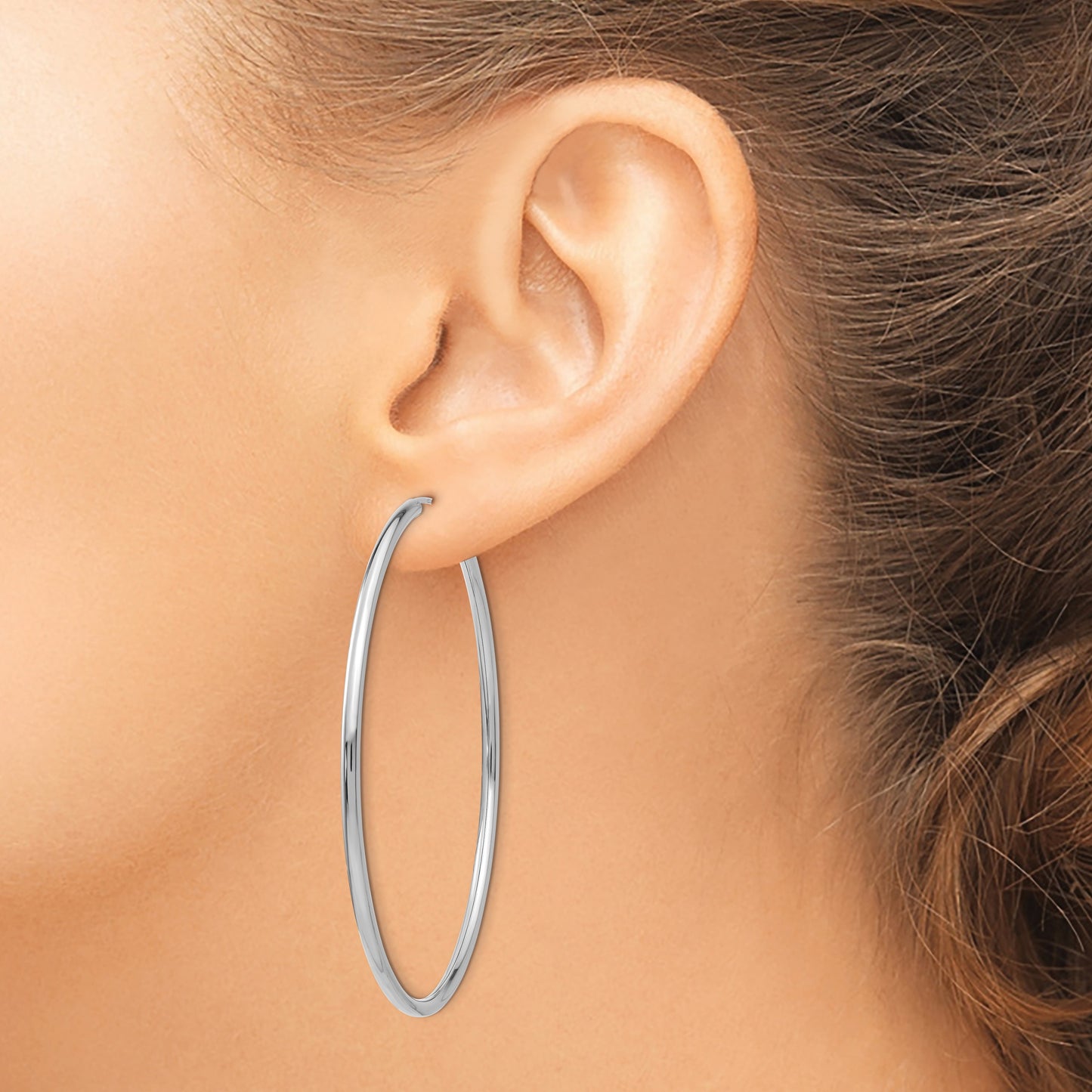 14k White Gold 2x54mm Polished Round Endless Tube Hoop Earrings