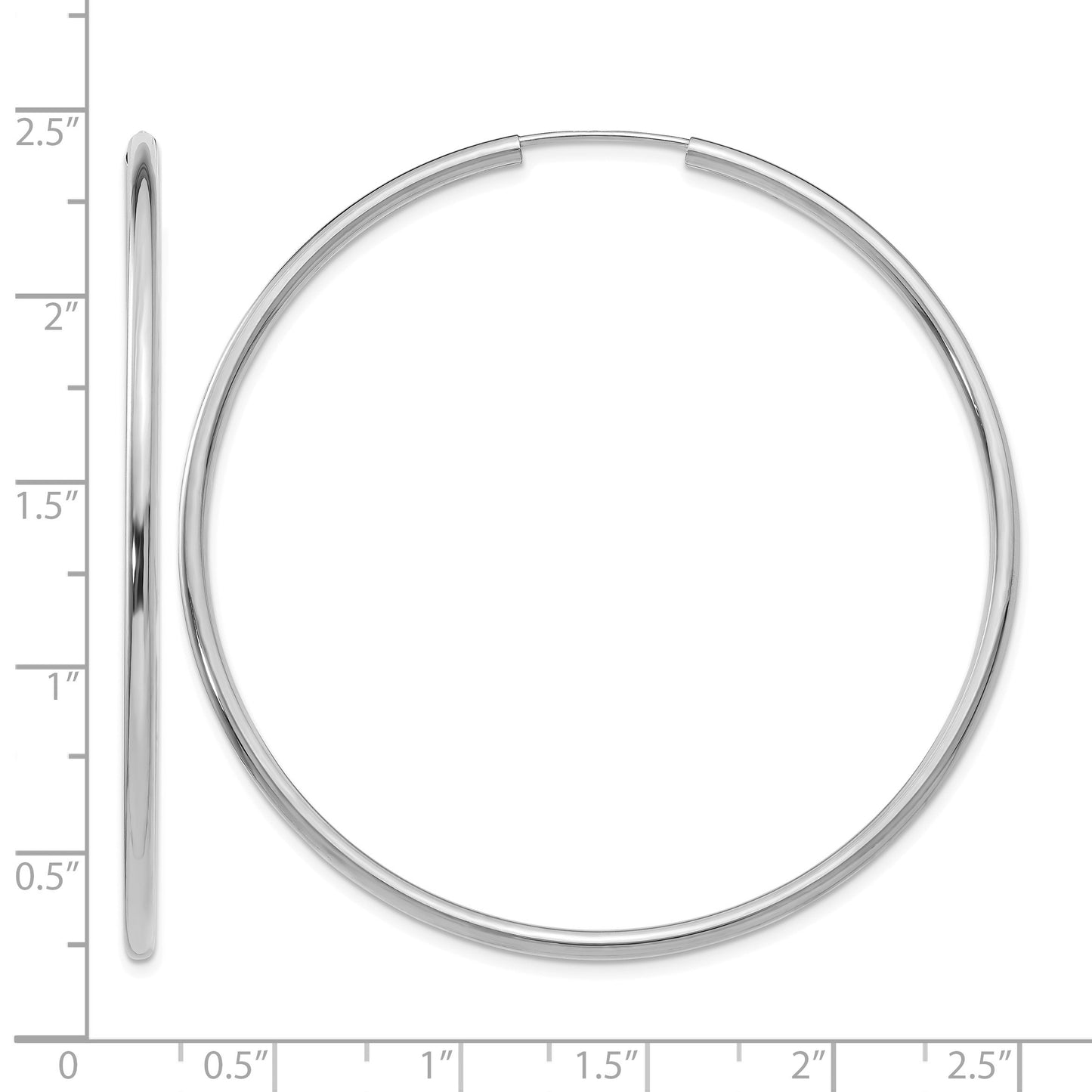 14k White Gold 2x54mm Polished Round Endless Tube Hoop Earrings