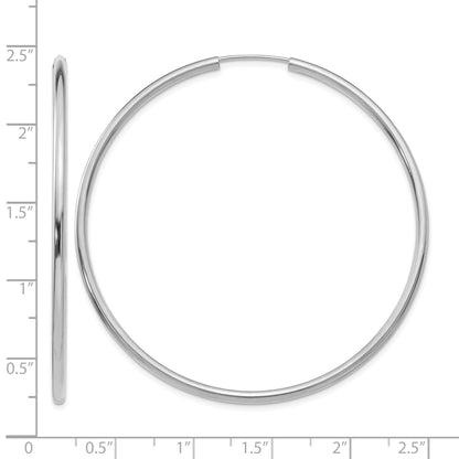 14k White Gold 2x54mm Polished Round Endless Tube Hoop Earrings