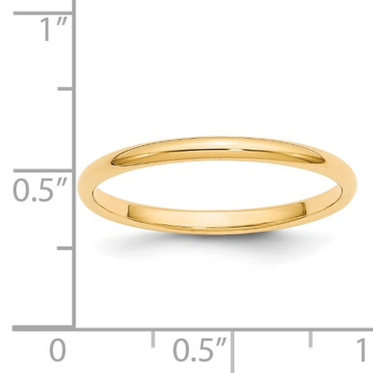 14k Yellow Gold 2mm Half-Round Wedding Band Size 4.5