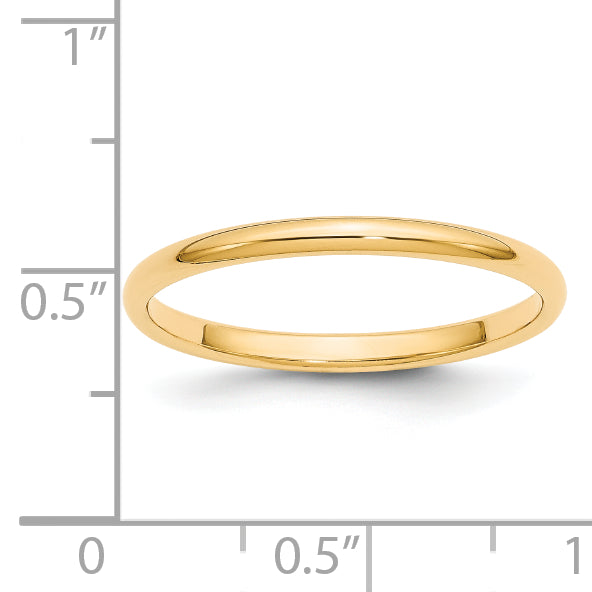 14k Yellow Gold 2mm Half-Round Wedding Band Size 4.5