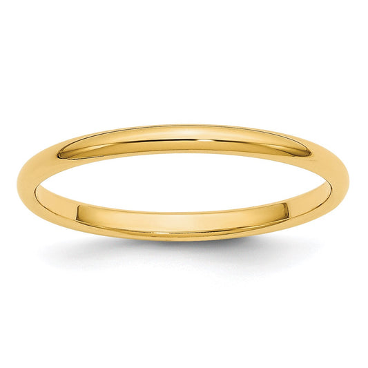 14k Yellow Gold 2mm Half Round Wedding Band Size 8.5