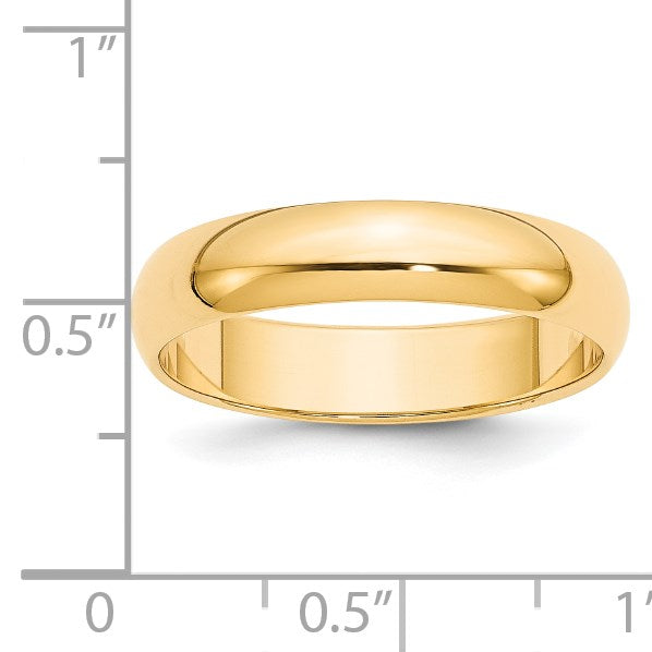 14k Yellow Gold 5mm Half-Round Wedding Band Size 6.5