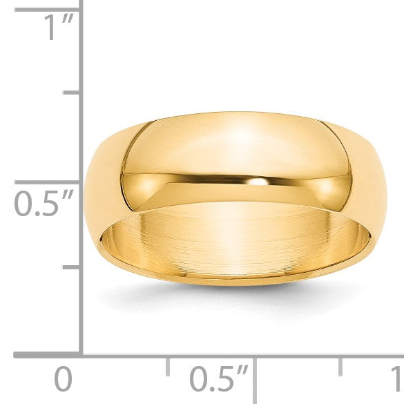 14k Yellow Gold 7mm Half-Round Wedding Band Size 8.5