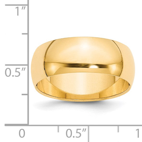 14k Yellow Gold 8mm Half-Round Wedding Band Size 12