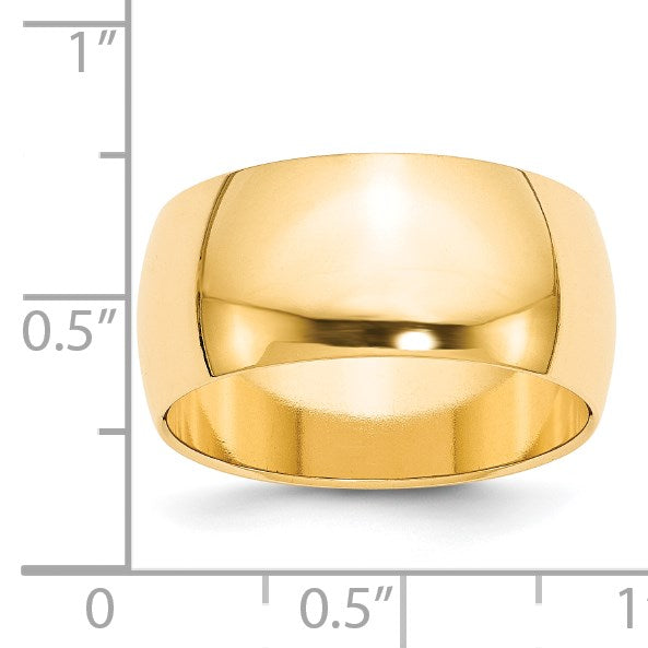 14k Yellow Gold 10mm Half-Round Wedding Band Size 11.5