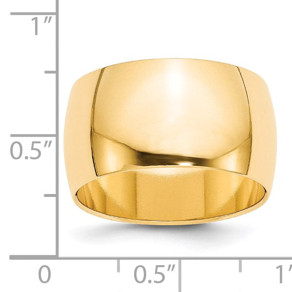 14k Yellow Gold 12mm Half Round Wedding Band Size 8.5