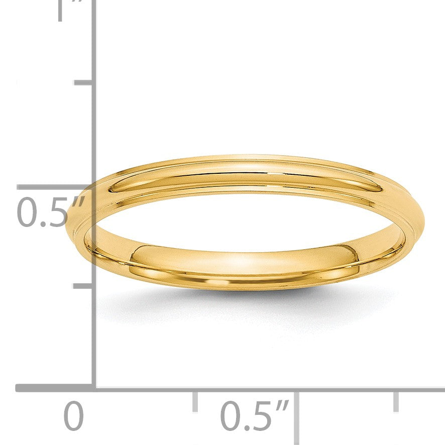14k Yellow Gold 2.5mm Half Round with Edge Wedding Band Size 7
