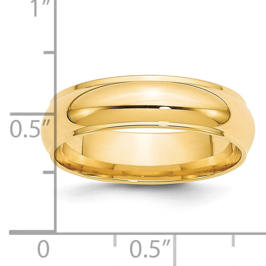 14k Yellow Gold 6mm Half Round with Edge Wedding Band Size 9
