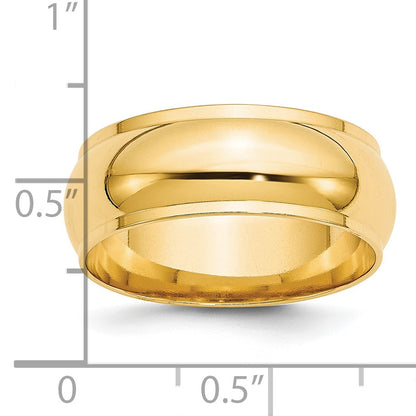 14k Yellow Gold 8mm Half Round with Edge Wedding Band Size 7.5