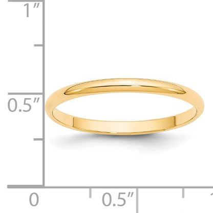 14k Yellow Gold 2mm Lightweight Half Round Wedding Band Size 6.5