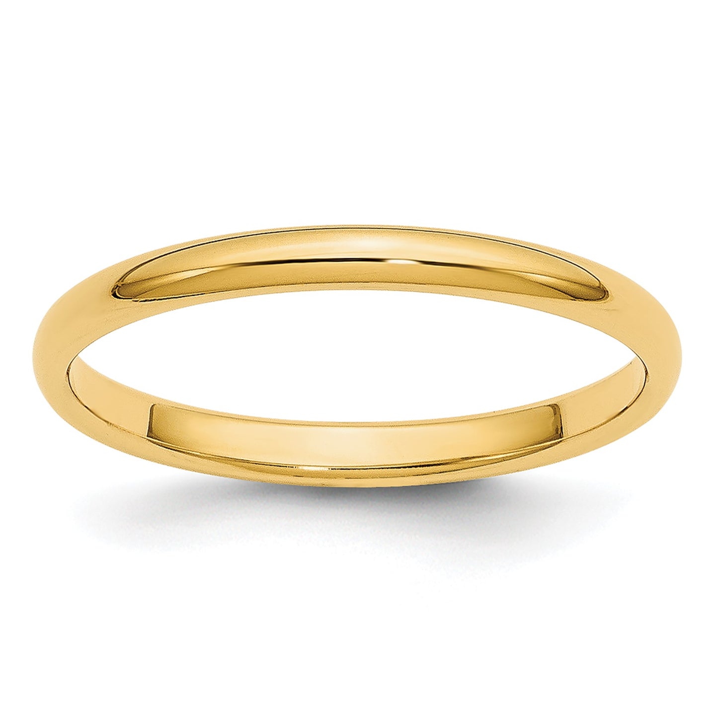 14k Yellow Gold 2mm Lightweight Half Round Wedding Band Size 7.5