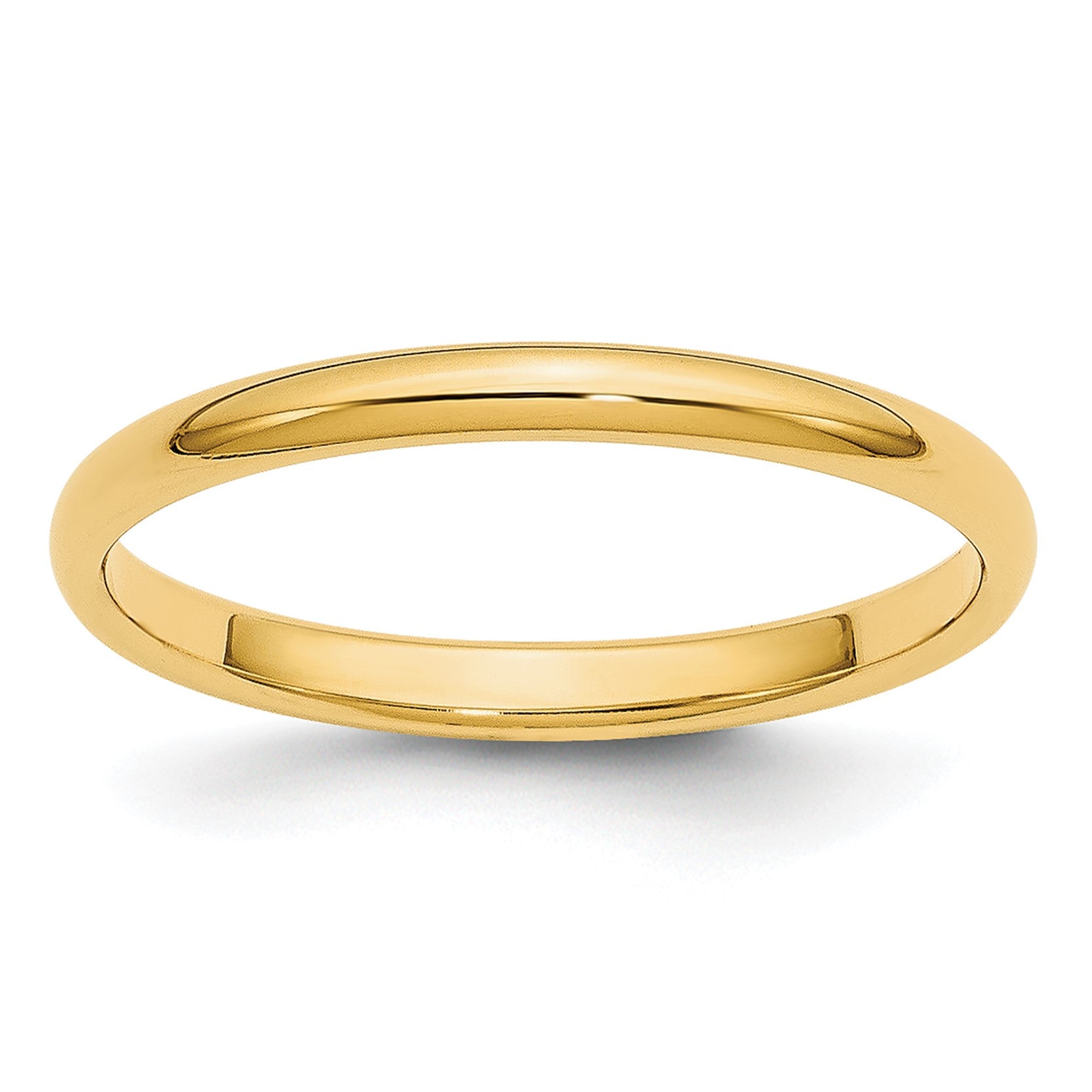 14k Yellow Gold 2mm Lightweight Half Round Wedding Band Size 7.5