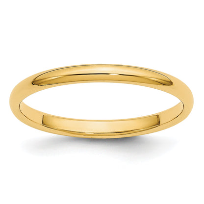 14k Yellow Gold 2mm Lightweight Half Round Wedding Band Size 12