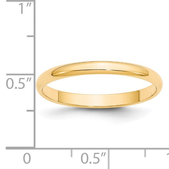 14k Yellow Gold 2.5mm Lightweight Half Round Wedding Band Size 4.5